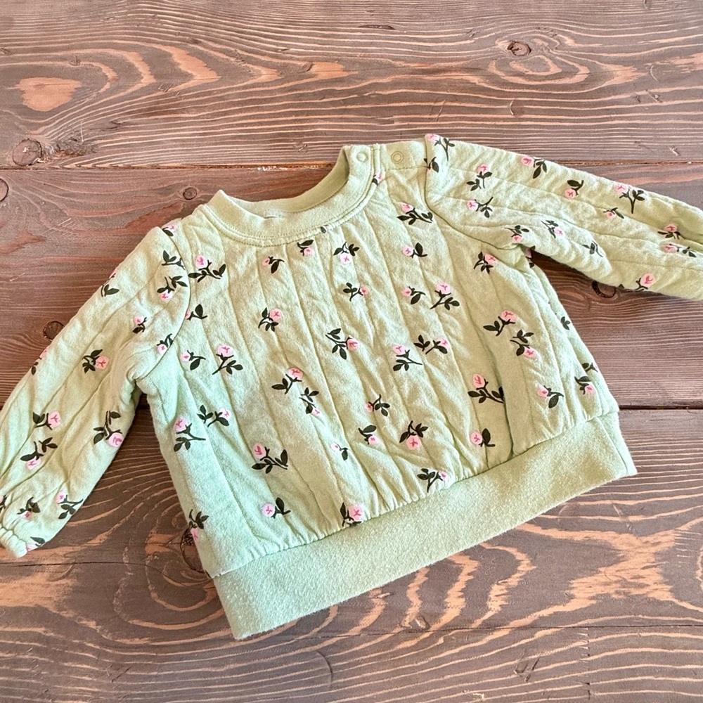 Cat & Jack Floral Embroidered Kids Top - Green